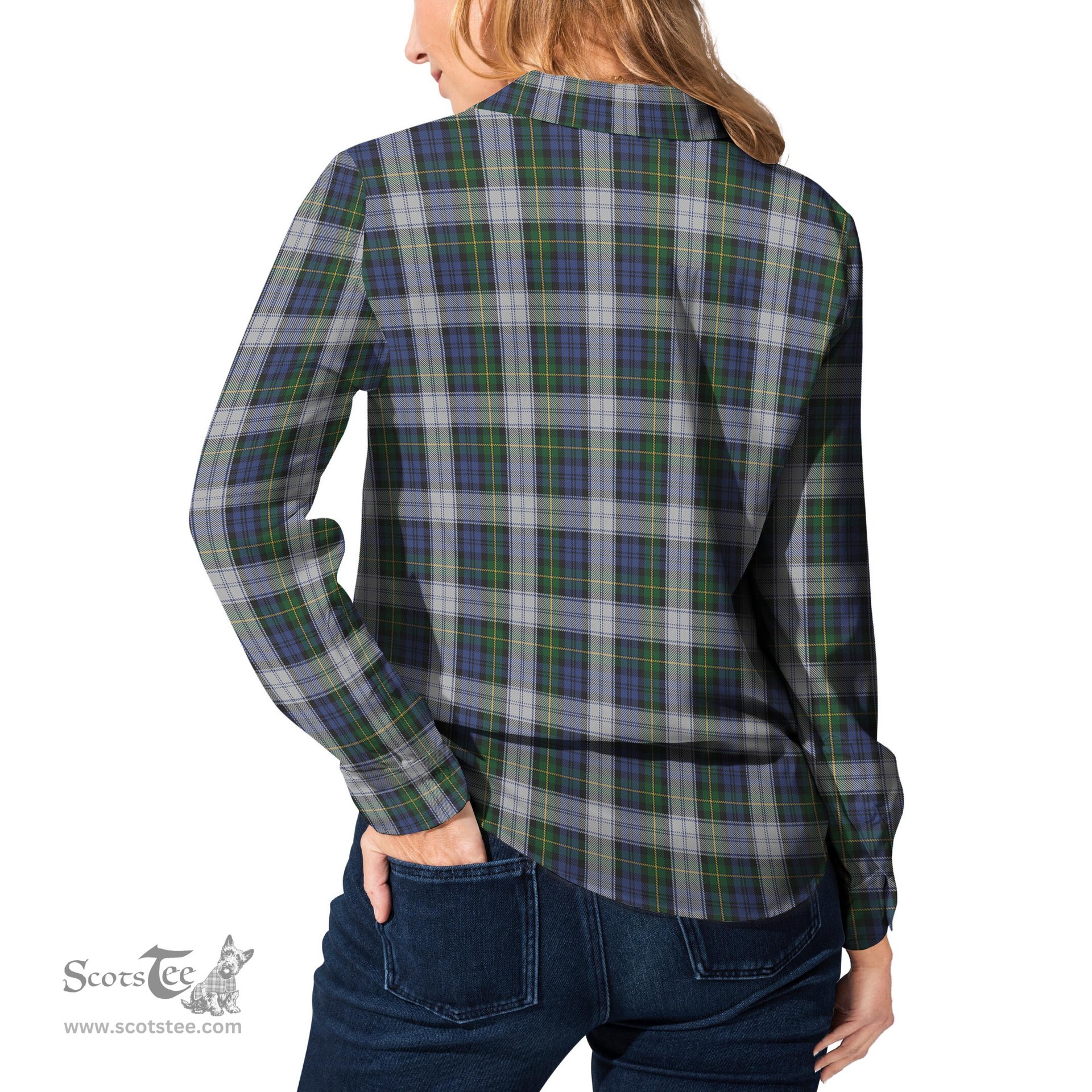 ScotsTee Shop Scottish Gordon Dress Clan Tartan Womens Long Sleeve Shirt