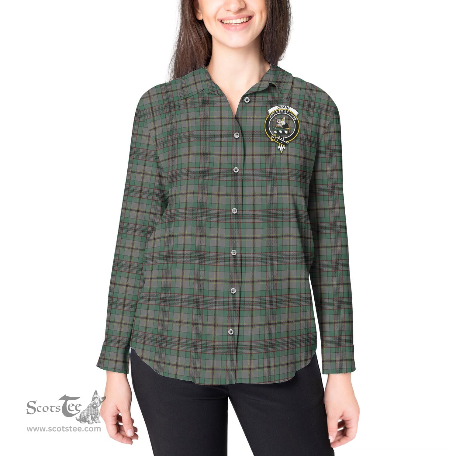 ScotsTee Shop Scottish Craig Clan Crest Tartan Womens Long Sleeve Shirt