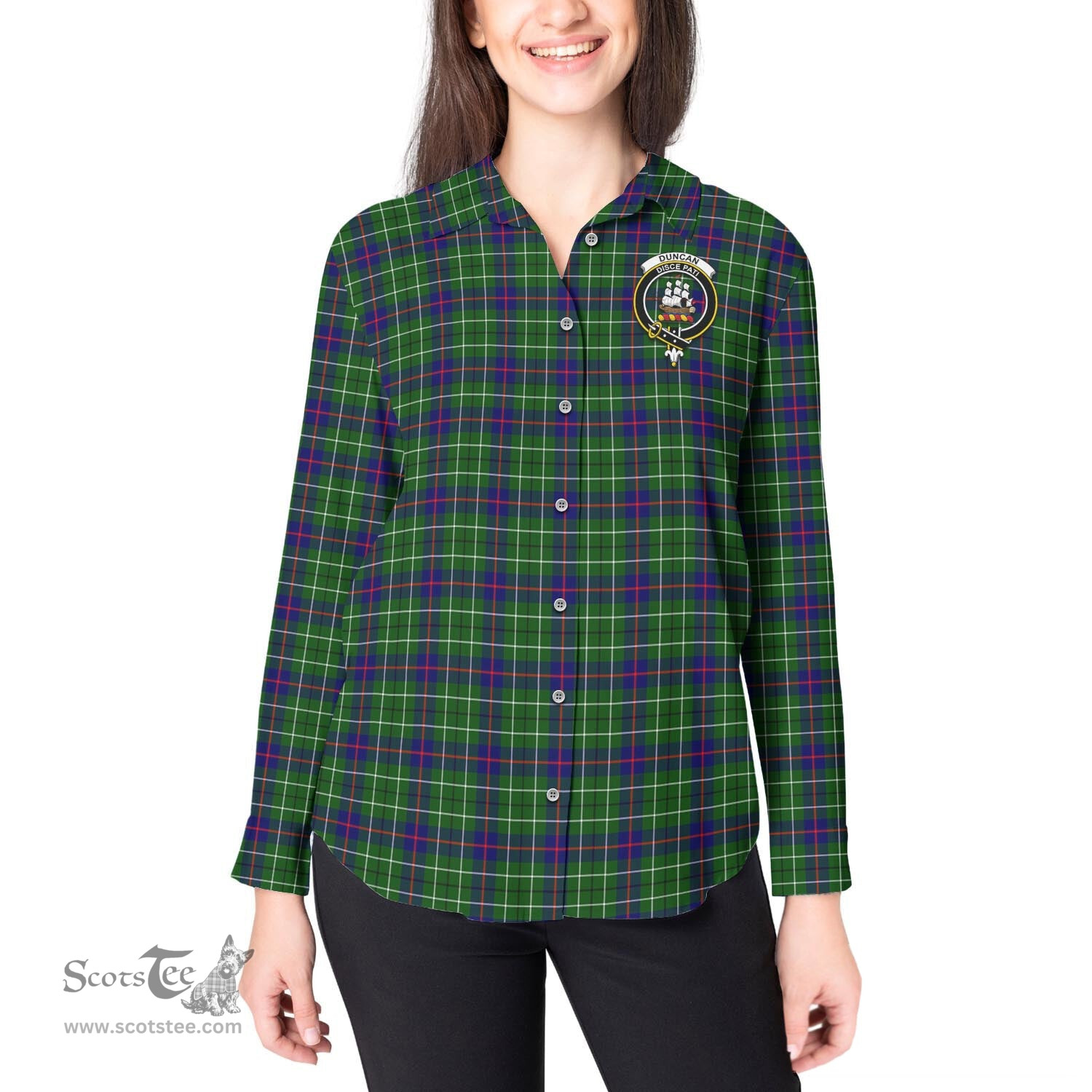 ScotsTee Shop Scottish Duncan Modern Clan Crest Tartan Womens Long Sleeve Shirt