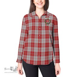 ScotsTee Shop Scottish Erskine Red Clan Crest Tartan Womens Long Sleeve Shirt
