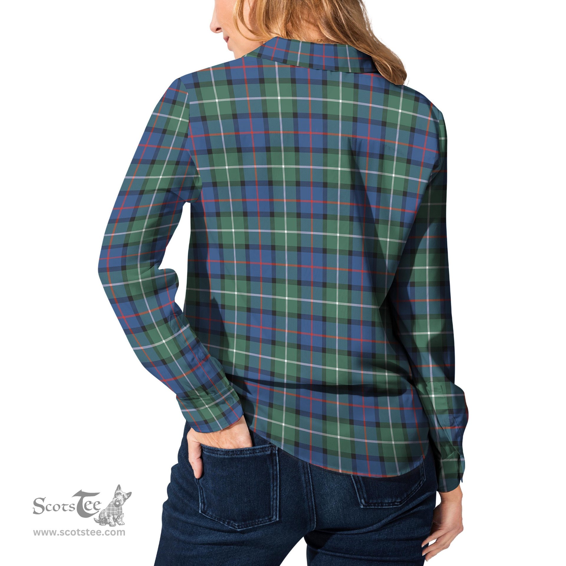 ScotsTee Shop Scottish Davidson of Tulloch Clan Tartan Womens Long Sleeve Shirt