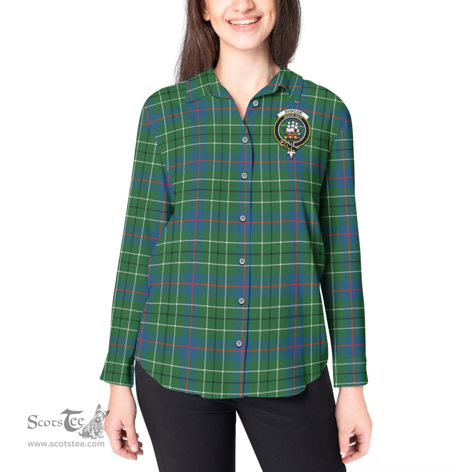 ScotsTee Shop Scottish Duncan Ancient Clan Crest Tartan Womens Long Sleeve Shirt