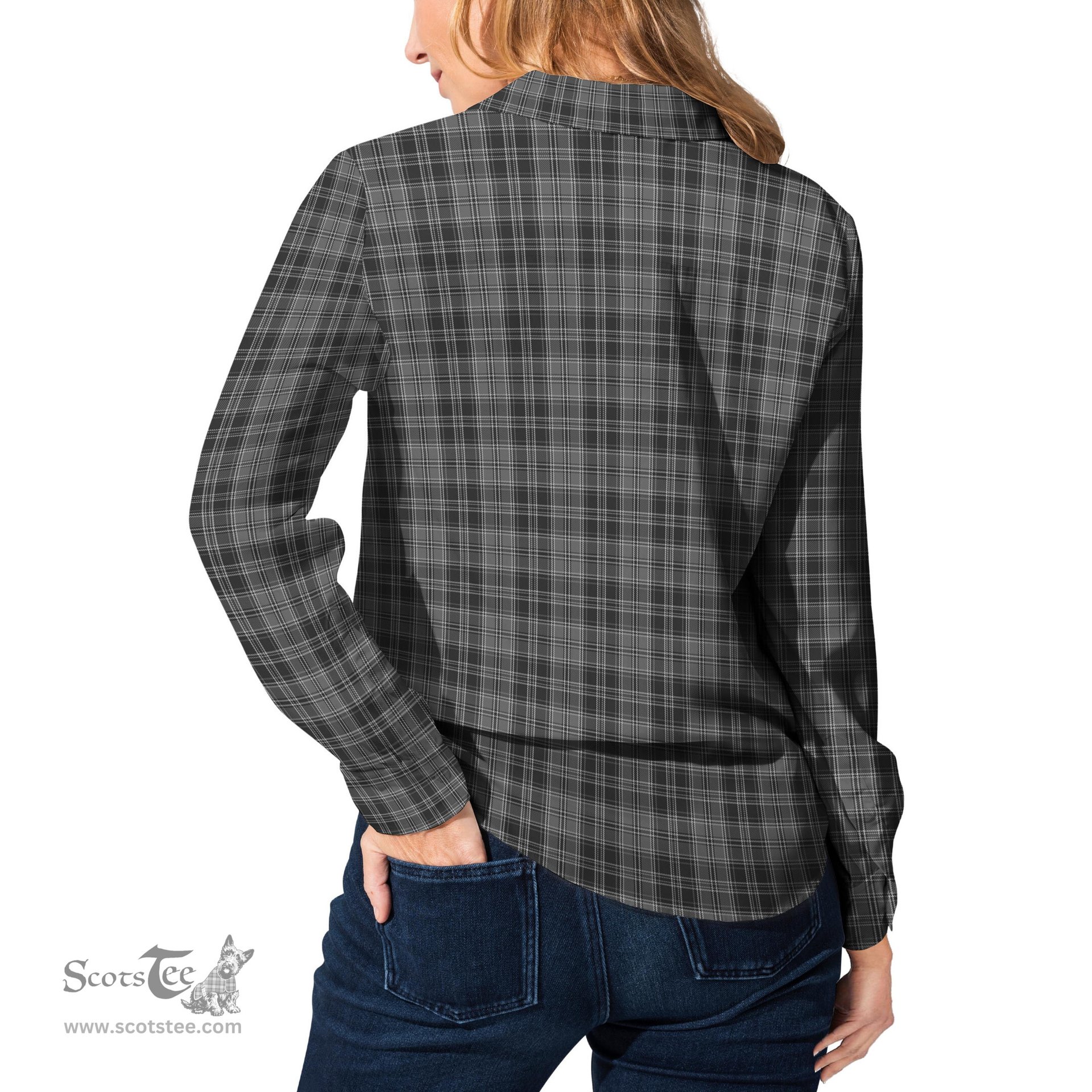 ScotsTee Shop Scottish Drummond Grey Clan Tartan Womens Long Sleeve Shirt