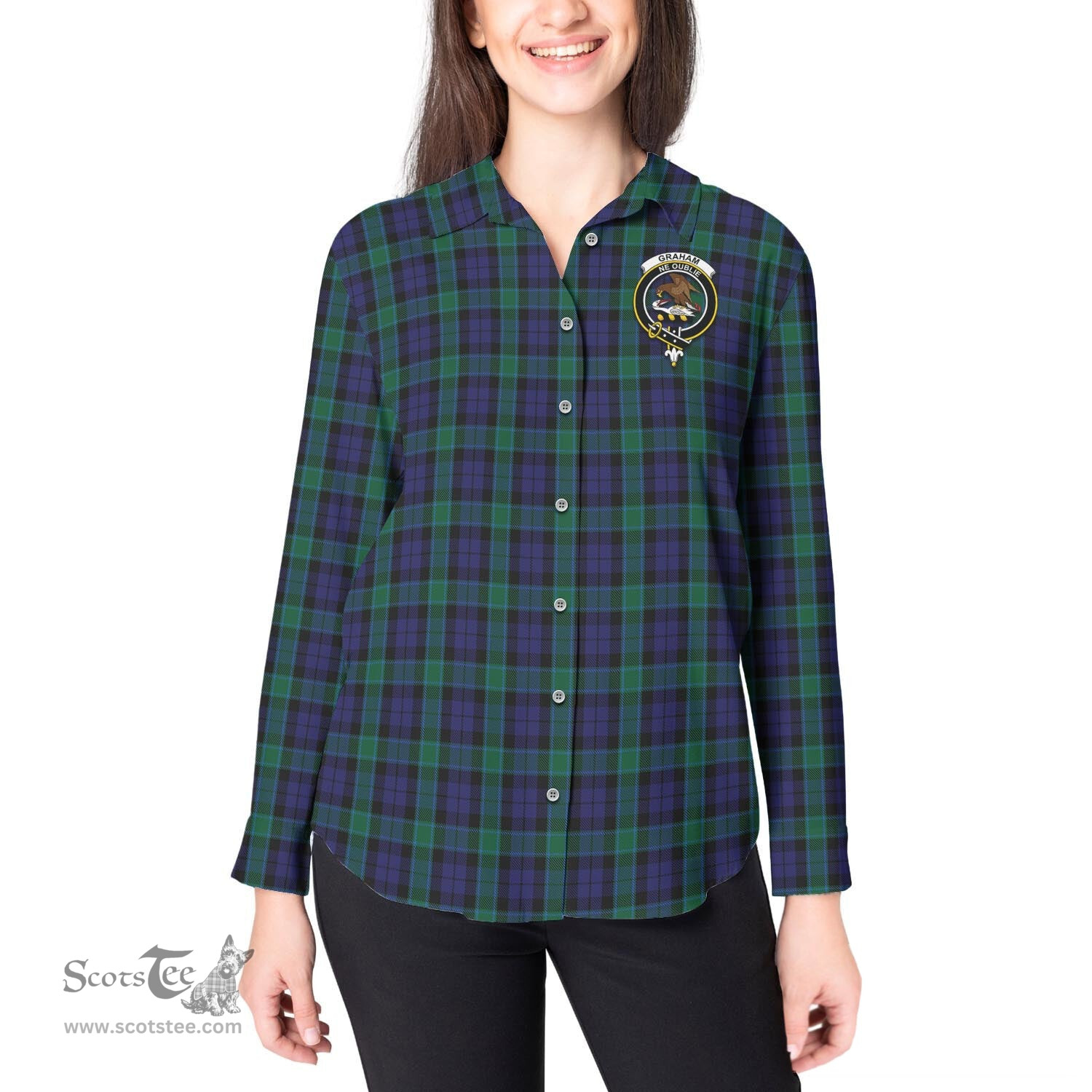 ScotsTee Shop Scottish Graham of Menteith Clan Crest Tartan Womens Long Sleeve Shirt