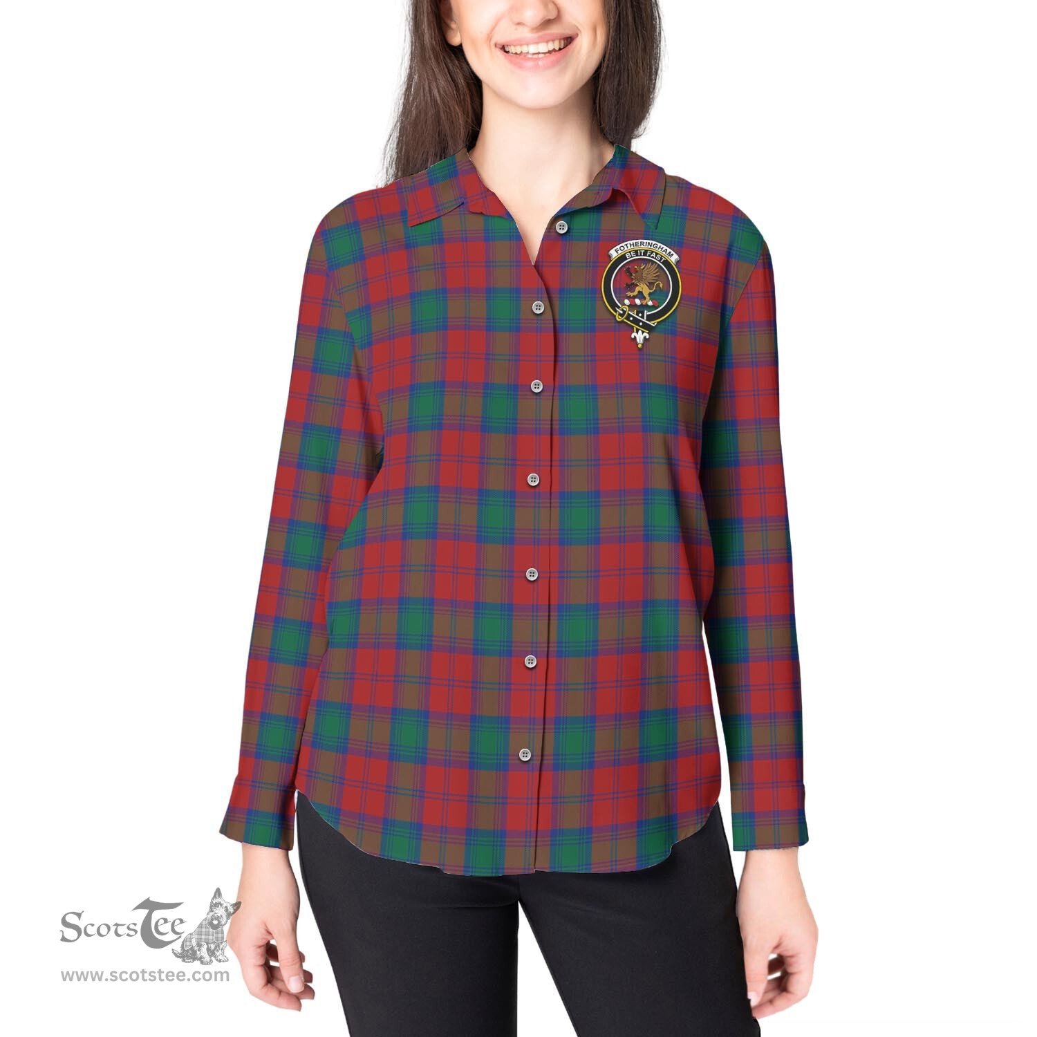 ScotsTee Shop Scottish Fotheringham Modern Clan Crest Tartan Womens Long Sleeve Shirt