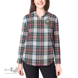 ScotsTee Shop Scottish Dennistoun Clan Crest Tartan Womens Long Sleeve Shirt