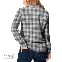 ScotsTee Shop Scottish Douglas Grey Modern Clan Crest Tartan Womens Long Sleeve Shirt