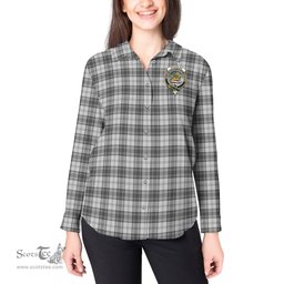 ScotsTee Shop Scottish Douglas Grey Modern Clan Crest Tartan Womens Long Sleeve Shirt