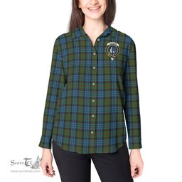 ScotsTee Shop Scottish Fletcher of Dunans Clan Crest Tartan Womens Long Sleeve Shirt