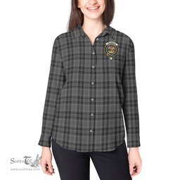 ScotsTee Shop Scottish Drummond Grey Clan Crest Tartan Womens Long Sleeve Shirt