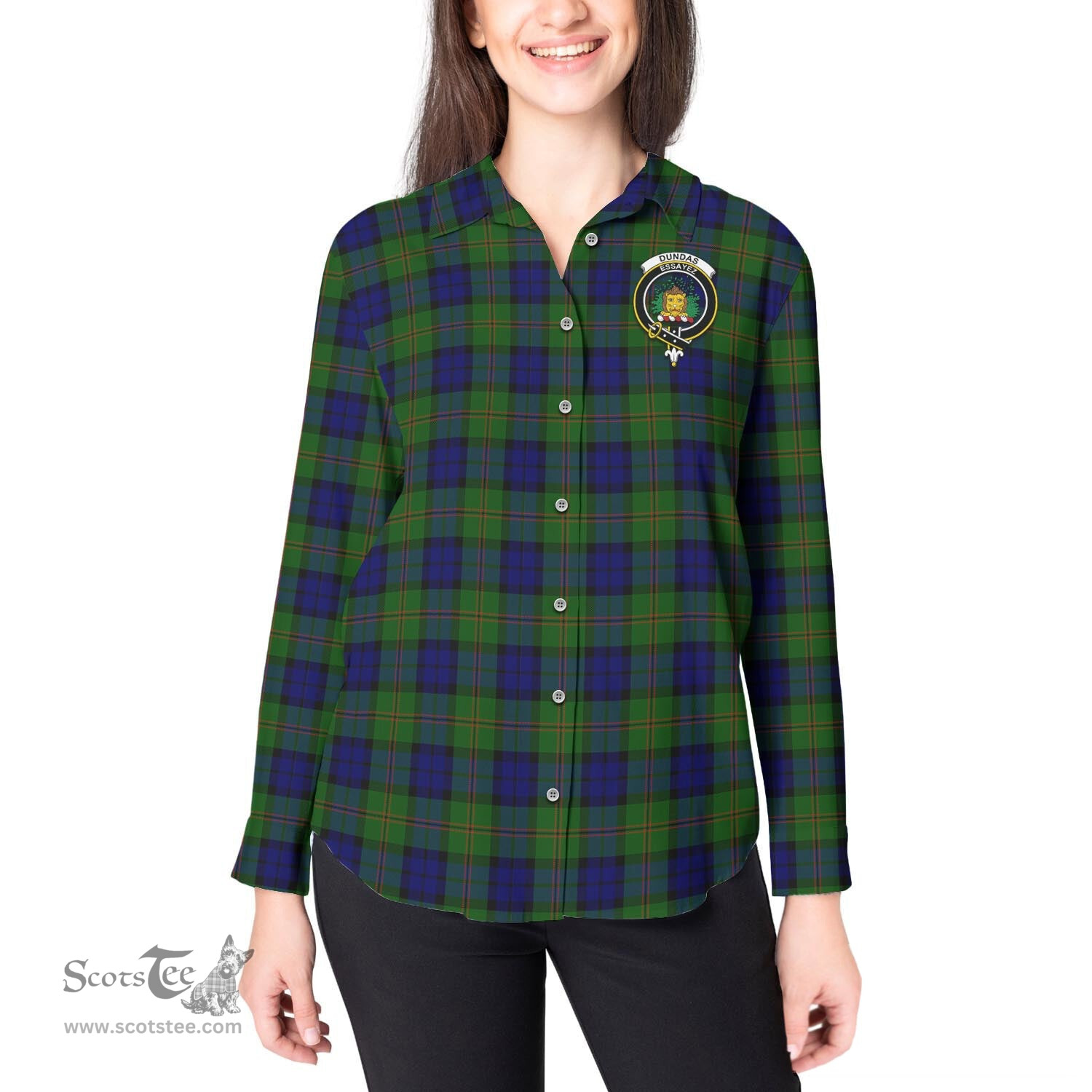 ScotsTee Shop Scottish Dundas Modern Clan Crest Tartan Womens Long Sleeve Shirt