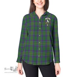 ScotsTee Shop Scottish Hunter of Hunterston Clan Crest Tartan Womens Long Sleeve Shirt