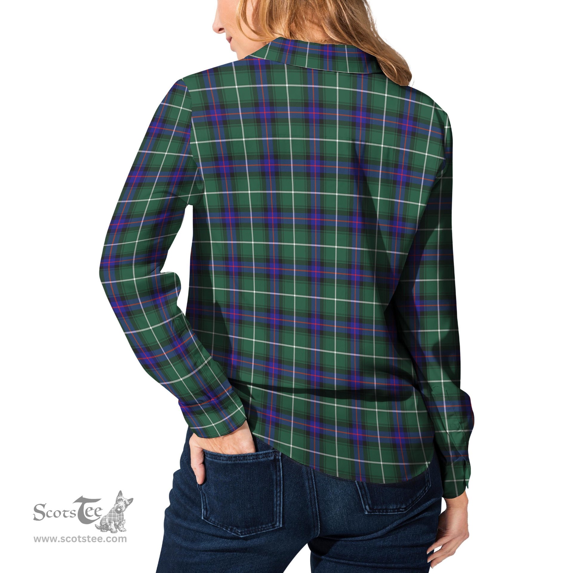 ScotsTee Shop Scottish MacDonald of the Isles Hunting Modern Clan Tartan Womens Long Sleeve Shirt