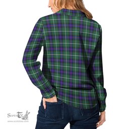 ScotsTee Shop Scottish MacDonald of the Isles Hunting Modern Clan Tartan Womens Long Sleeve Shirt