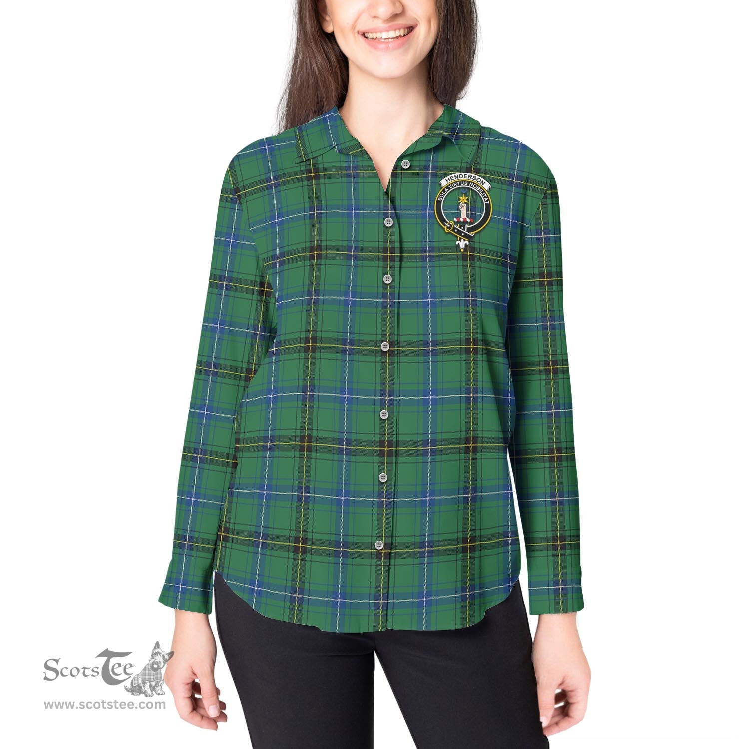 ScotsTee Shop Scottish Henderson Ancient Clan Crest Tartan Womens Long Sleeve Shirt