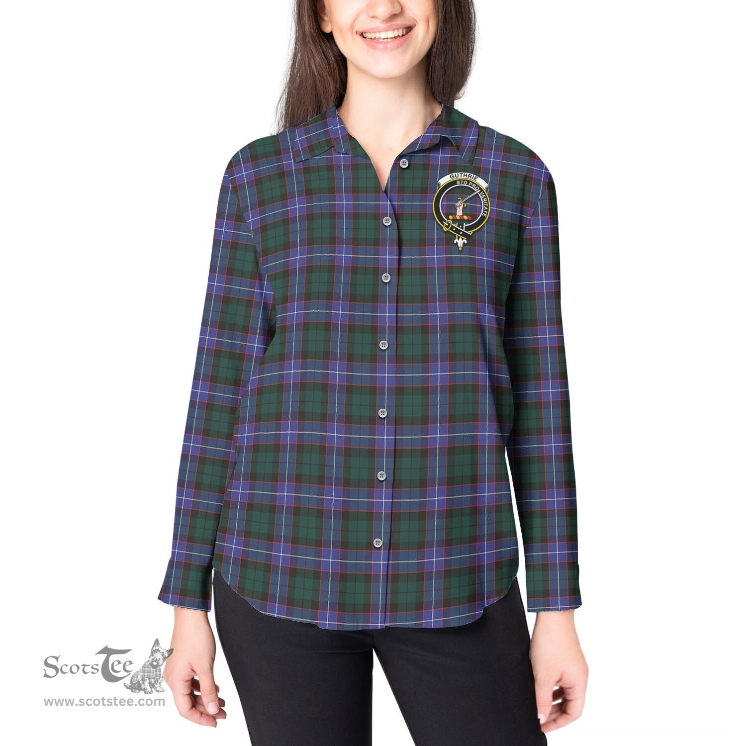 ScotsTee Shop Scottish Guthrie Modern Clan Crest Tartan Womens Long Sleeve Shirt