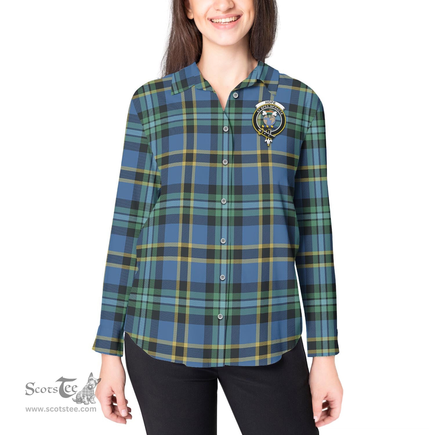 ScotsTee Shop Scottish Hope Ancient Clan Crest Tartan Womens Long Sleeve Shirt