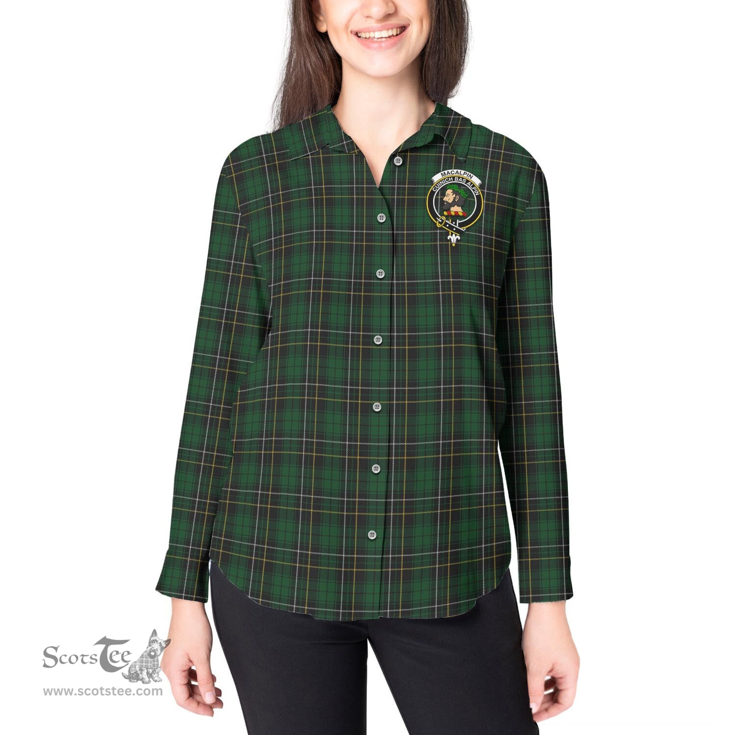 ScotsTee Shop Scottish MacAlpin Clan Crest Tartan Womens Long Sleeve Shirt