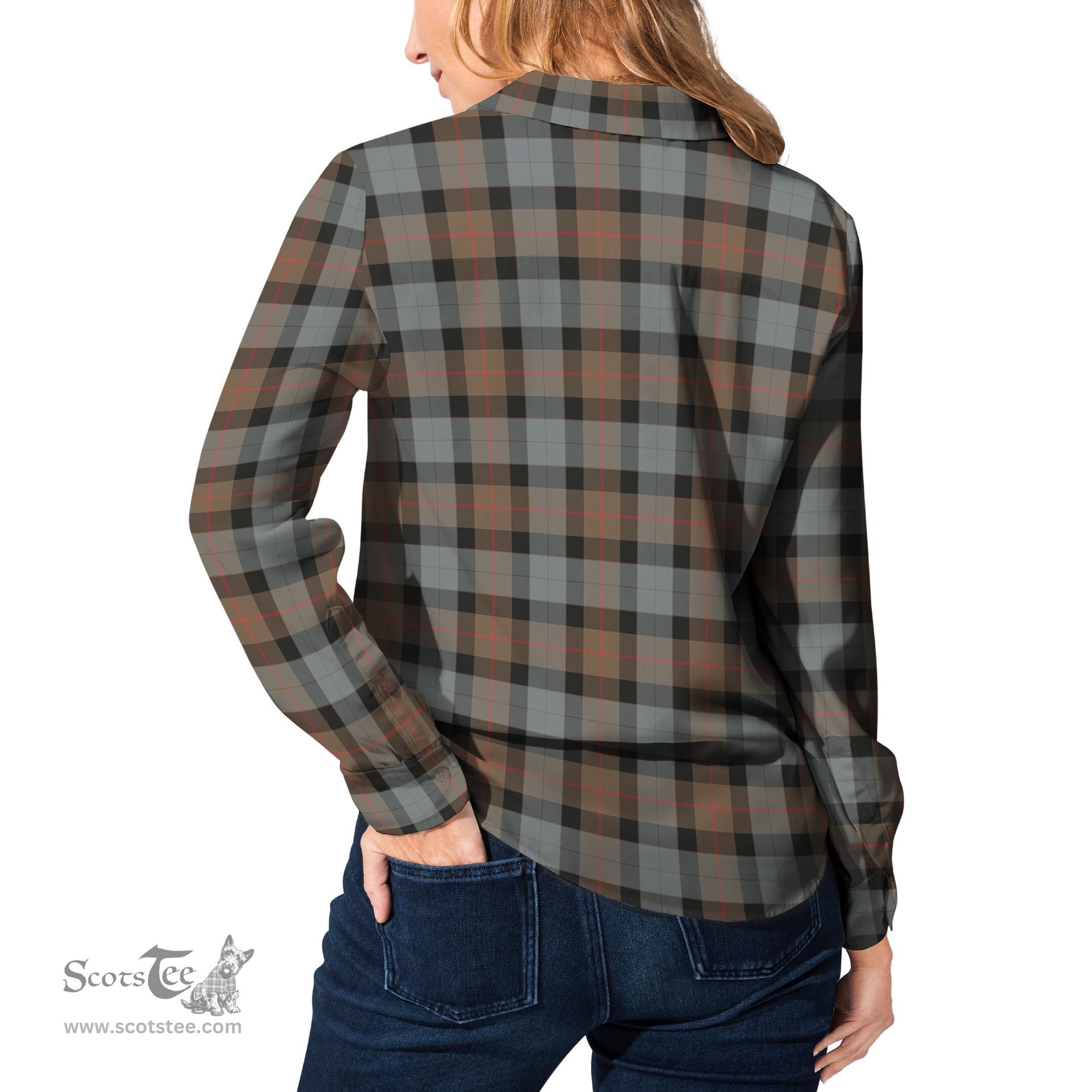 ScotsTee Shop Scottish Gunn Weathered Clan Tartan Womens Long Sleeve Shirt