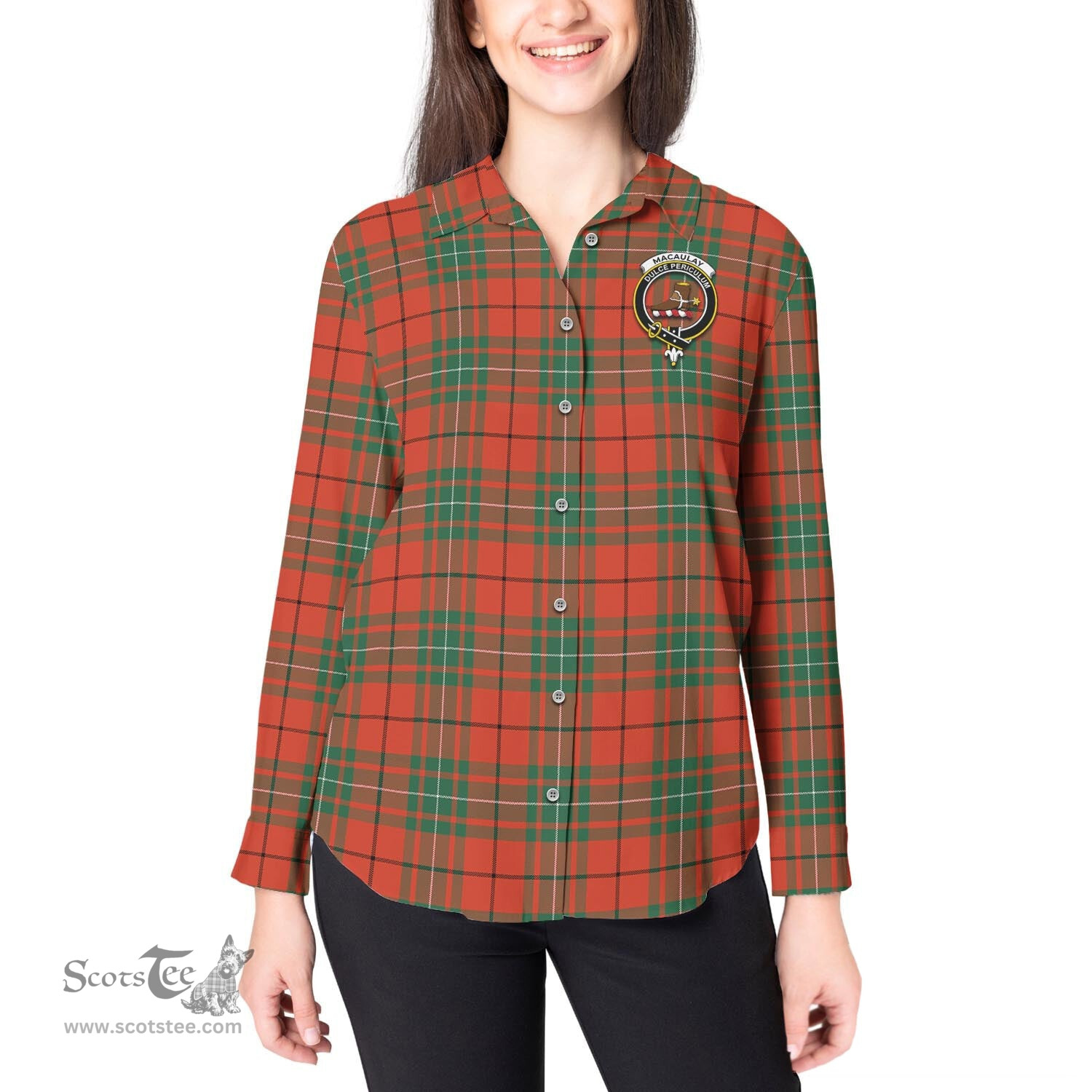 ScotsTee Shop Scottish MacAulay Ancient Clan Crest Tartan Womens Long Sleeve Shirt