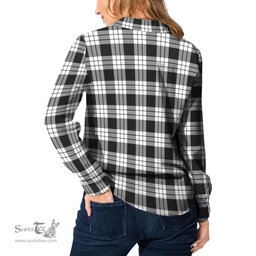 ScotsTee Shop Scottish MacFarlane Black White Clan Crest Tartan Womens Long Sleeve Shirt