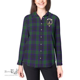 ScotsTee Shop Scottish Lumsden Green Clan Crest Tartan Womens Long Sleeve Shirt