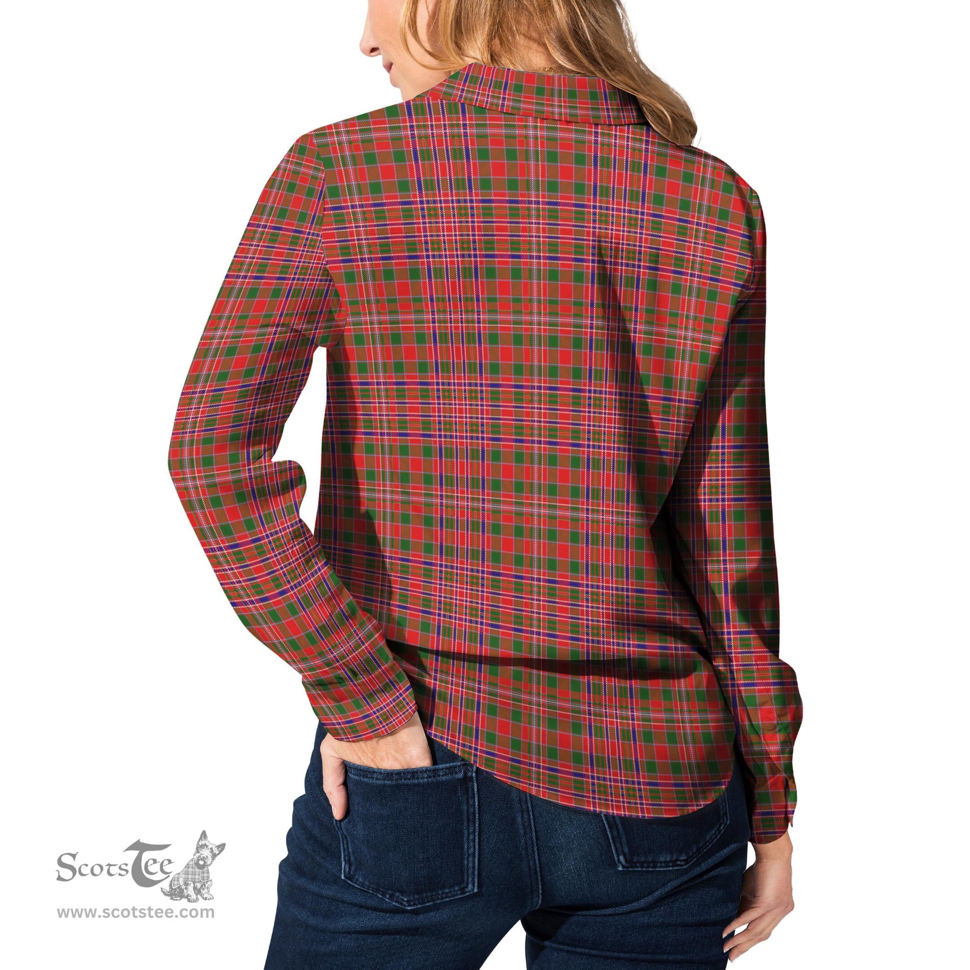 ScotsTee Shop Scottish MacAlister Modern Clan Tartan Womens Long Sleeve Shirt