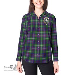 ScotsTee Shop Scottish Inglis Modern Clan Crest Tartan Womens Long Sleeve Shirt
