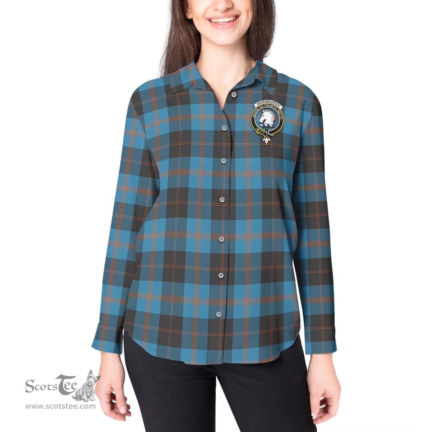 ScotsTee Shop Scottish Horsburgh Clan Crest Tartan Womens Long Sleeve Shirt