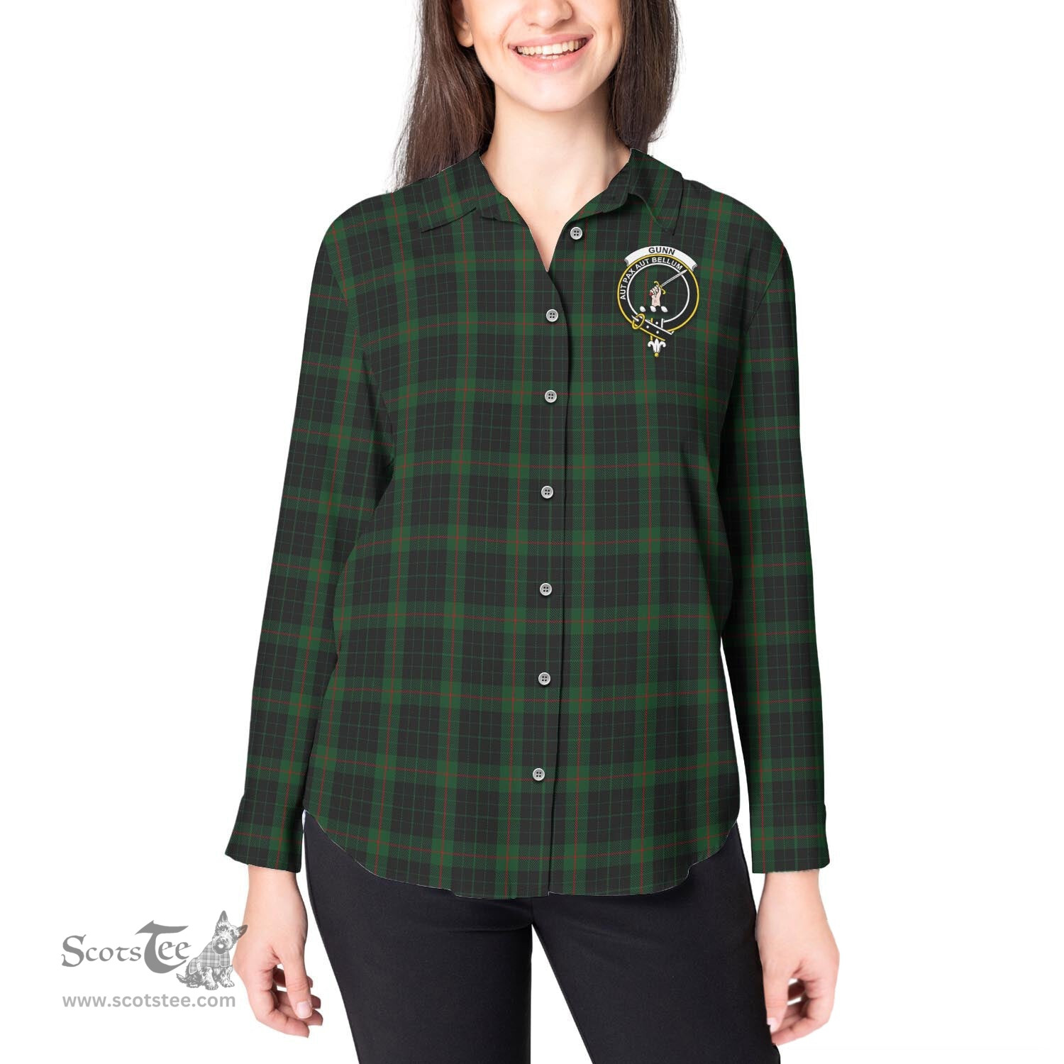 ScotsTee Shop Scottish Gunn Logan Clan Crest Tartan Womens Long Sleeve Shirt