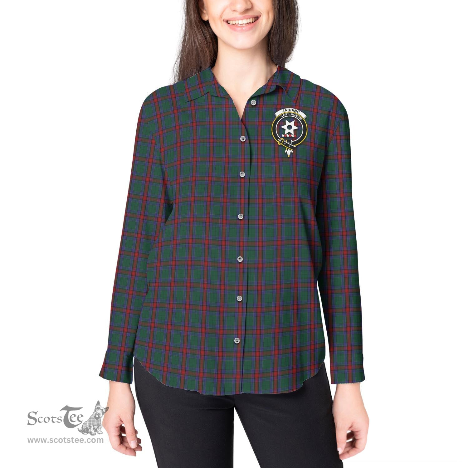 ScotsTee Shop Scottish Jardine Dress Clan Crest Tartan Womens Long Sleeve Shirt