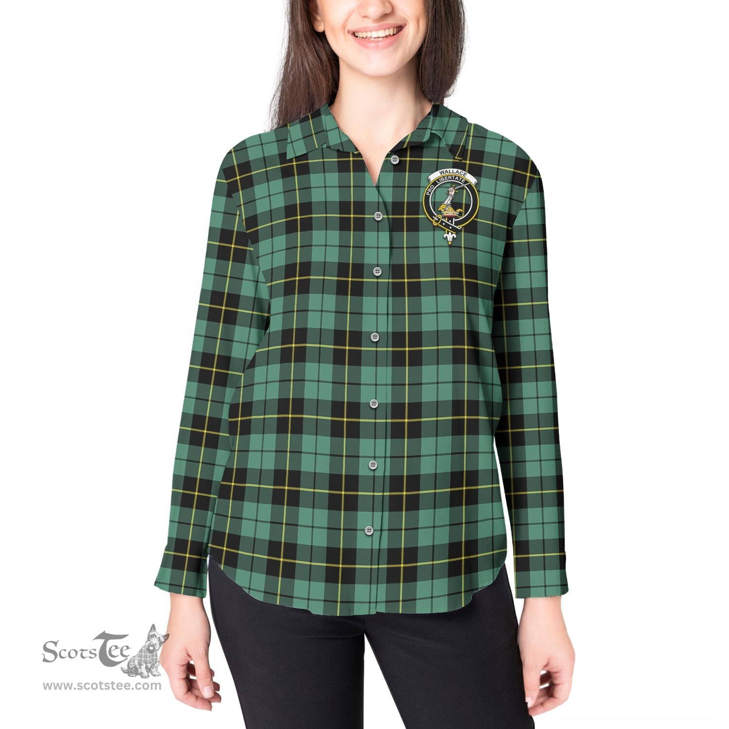 ScotsTee Shop Scottish Wallace Hunting Ancient Clan Crest Tartan Womens Long Sleeve Shirt