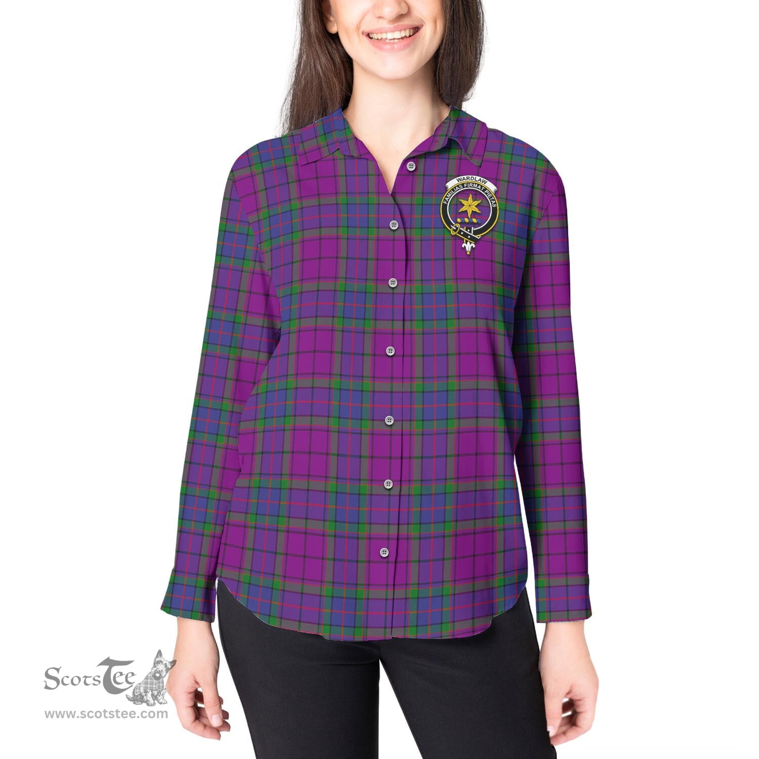 ScotsTee Shop Scottish Wardlaw Modern Clan Crest Tartan Womens Long Sleeve Shirt