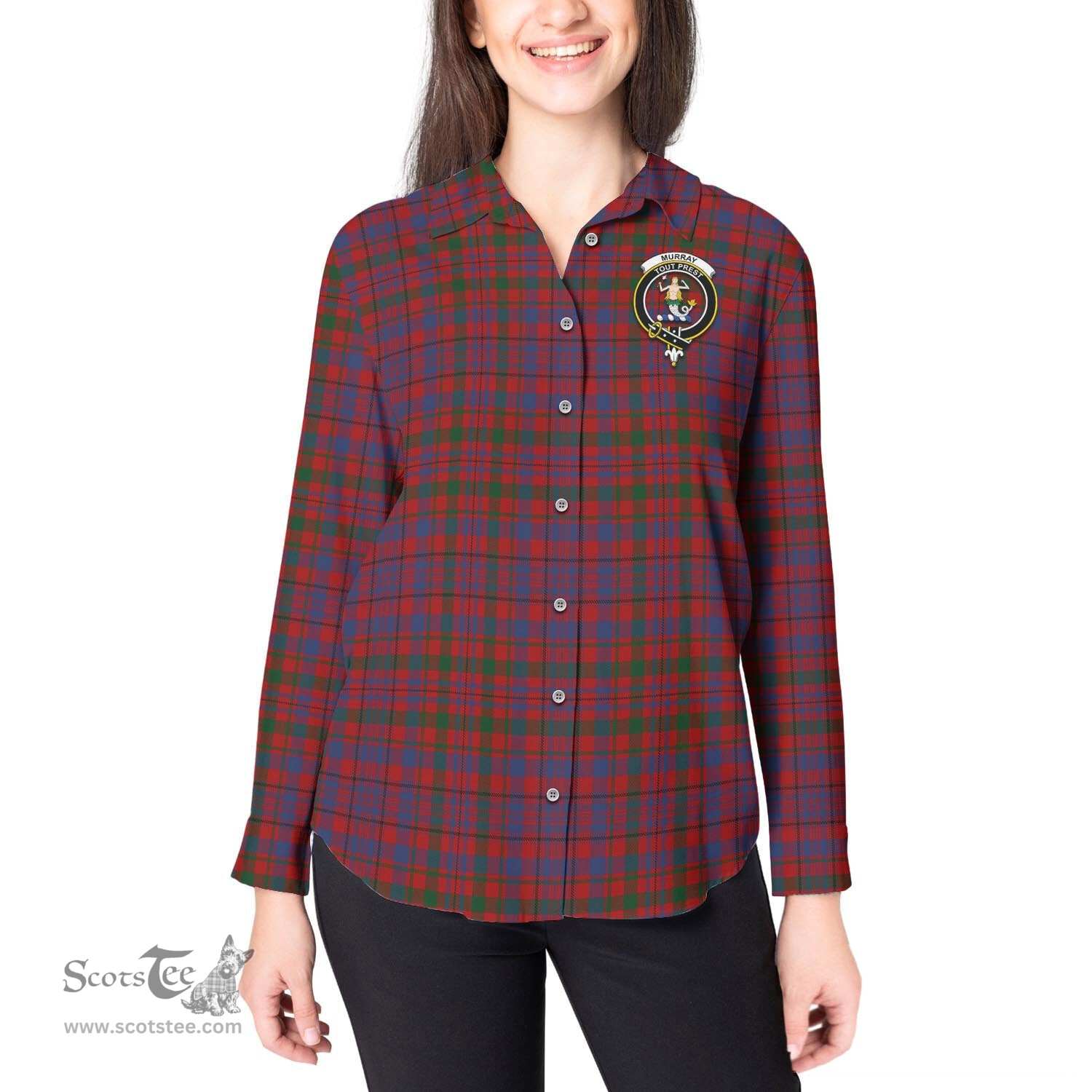 ScotsTee Shop Scottish Murray of Tullibardine Clan Crest Tartan Womens Long Sleeve Shirt