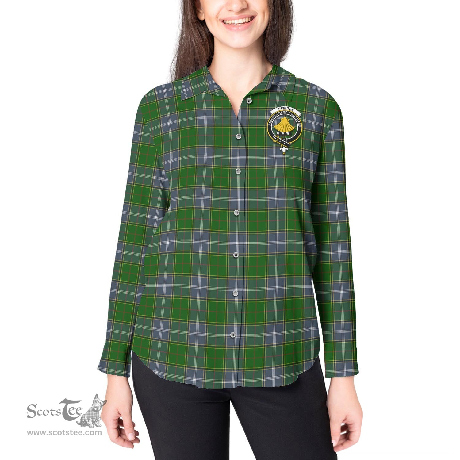 ScotsTee Shop Scottish Pringle Clan Crest Tartan Womens Long Sleeve Shirt