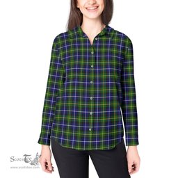 ScotsTee Shop Scottish MacNeil of Barra Modern Clan Tartan Womens Long Sleeve Shirt