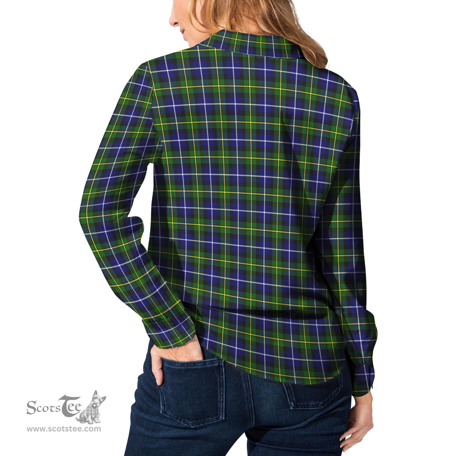 ScotsTee Shop Scottish MacNeil of Barra Modern Clan Tartan Womens Long Sleeve Shirt