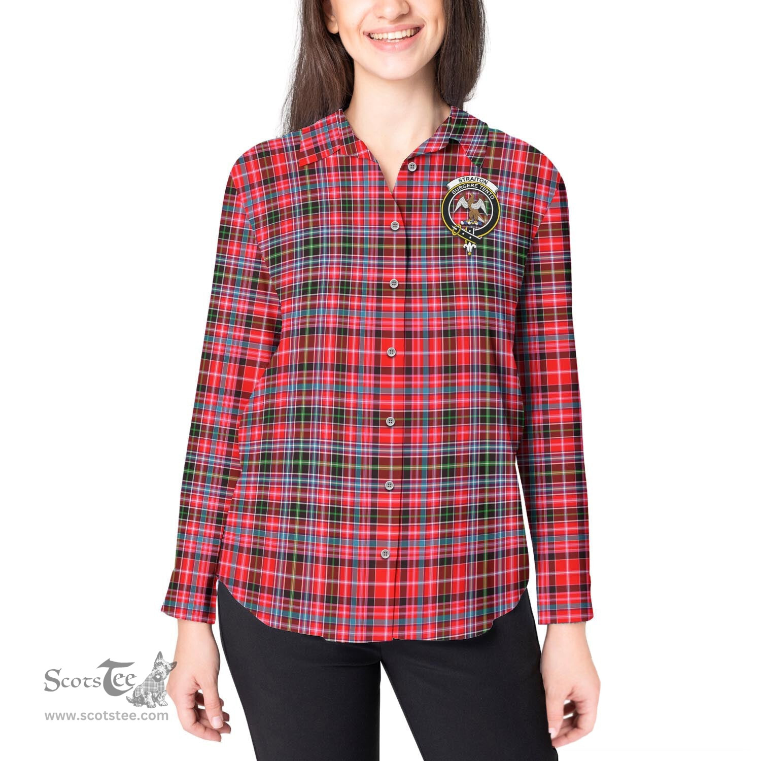 ScotsTee Shop Scottish Straiton Clan Crest Tartan Womens Long Sleeve Shirt