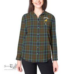 ScotsTee Shop Scottish MacTavish Hunting Clan Crest Tartan Womens Long Sleeve Shirt