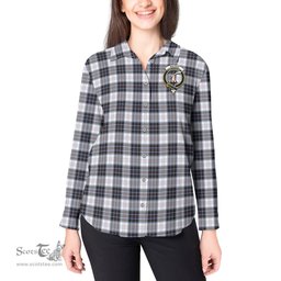 ScotsTee Shop Scottish MacRae Dress Modern Clan Crest Tartan Womens Long Sleeve Shirt