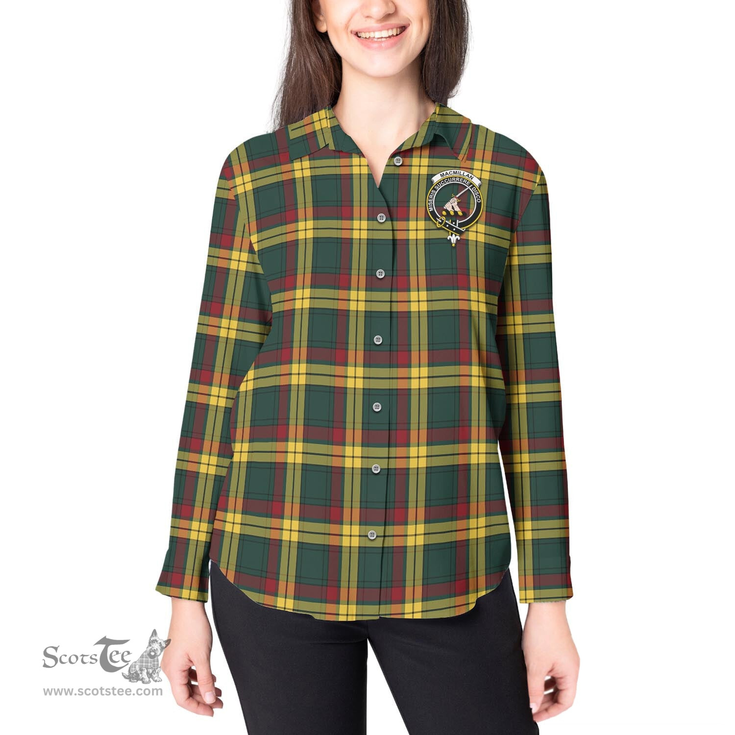 ScotsTee Shop Scottish MacMillan Old Modern Clan Crest Tartan Womens Long Sleeve Shirt