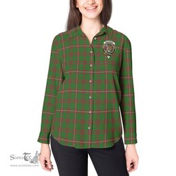 ScotsTee Shop Scottish MacKinnon Hunting Modern Clan Crest Tartan Womens Long Sleeve Shirt