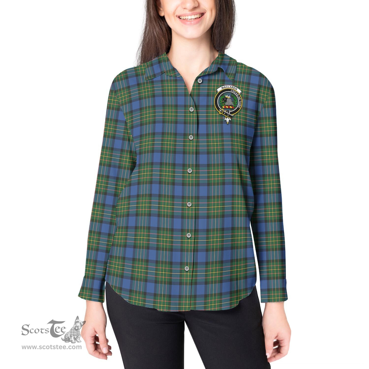 ScotsTee Shop Scottish MacLaren Ancient Clan Crest Tartan Womens Long Sleeve Shirt