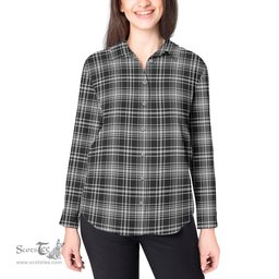 ScotsTee Shop Scottish MacLean Black and White Clan Tartan Womens Long Sleeve Shirt