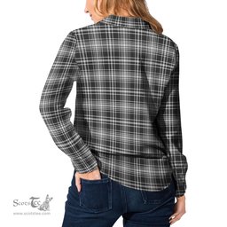 ScotsTee Shop Scottish MacLean Black and White Clan Tartan Womens Long Sleeve Shirt