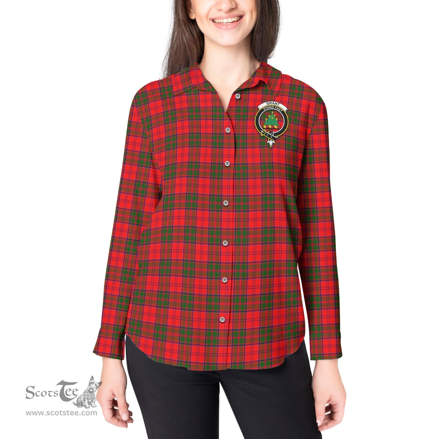 ScotsTee Shop Scottish Grant Modern Clan Crest Tartan Womens Long Sleeve Shirt