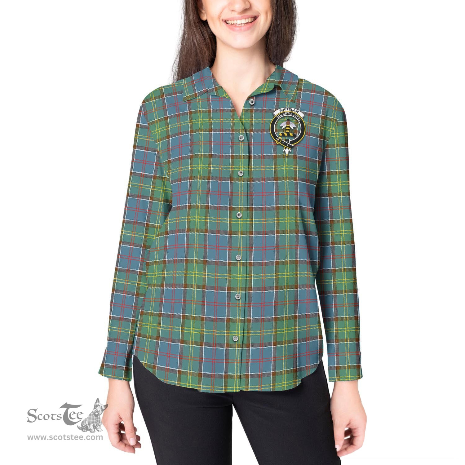 ScotsTee Shop Scottish Whitelaw Clan Crest Tartan Womens Long Sleeve Shirt