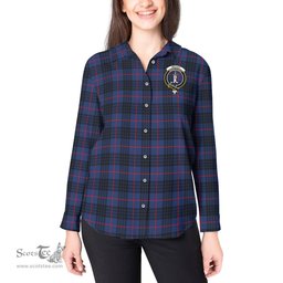 ScotsTee Shop Scottish McCoy Blue Clan Crest Tartan Womens Long Sleeve Shirt