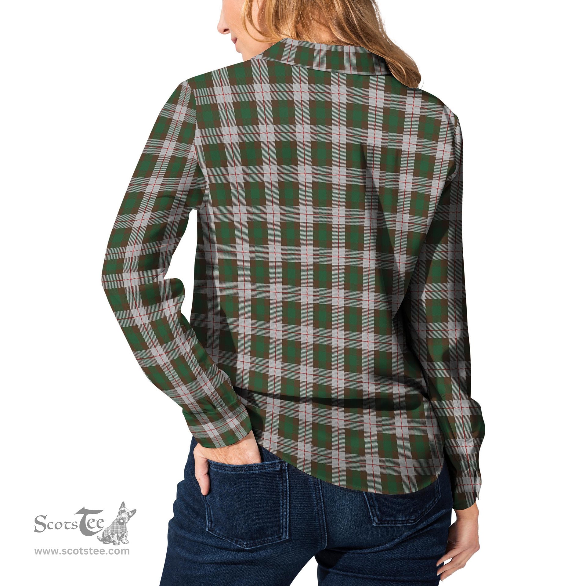 ScotsTee Shop Scottish MacKinnon Dress Clan Tartan Womens Long Sleeve Shirt