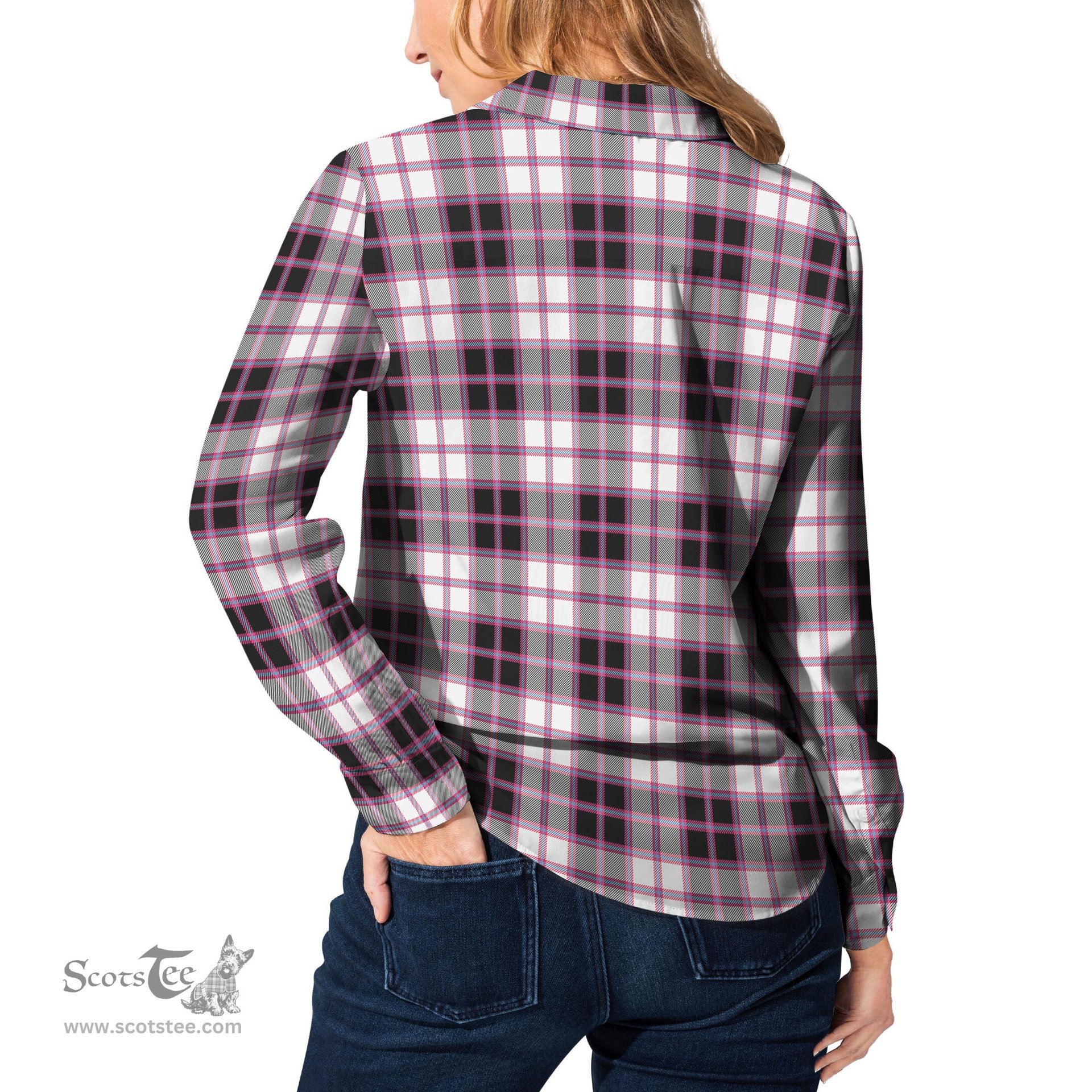 ScotsTee Shop Scottish MacPherson Hunting Modern Clan Tartan Womens Long Sleeve Shirt